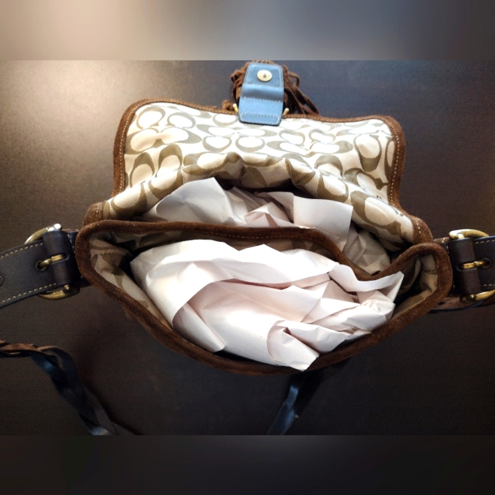 COACH Vintage Rare Brown Suede Fringe Saddlebag Crossbody Nwot 5484 Limited Edit - Picture 15 of 16